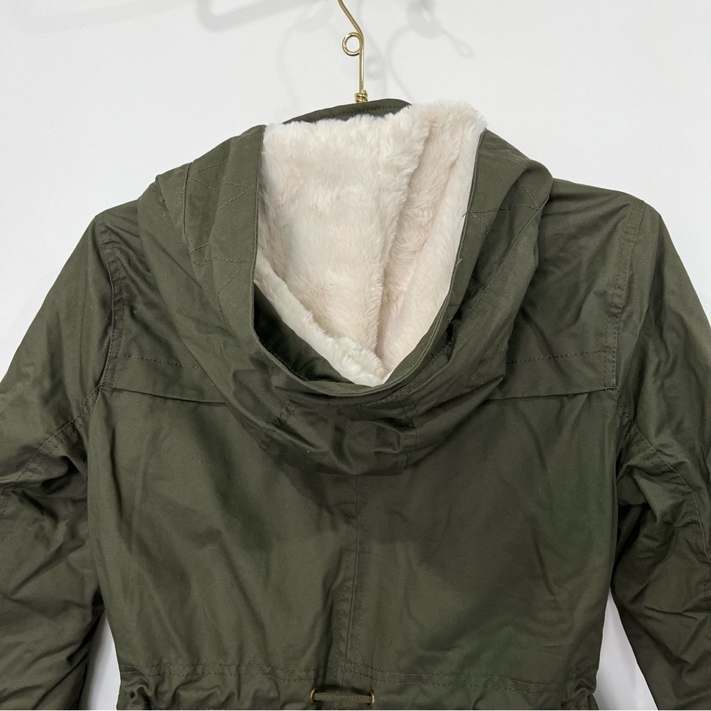 Jacket Quilted Lined Olive Green Size Large With Removable Faux Fur Hood Cotton - Picture 5 of 12